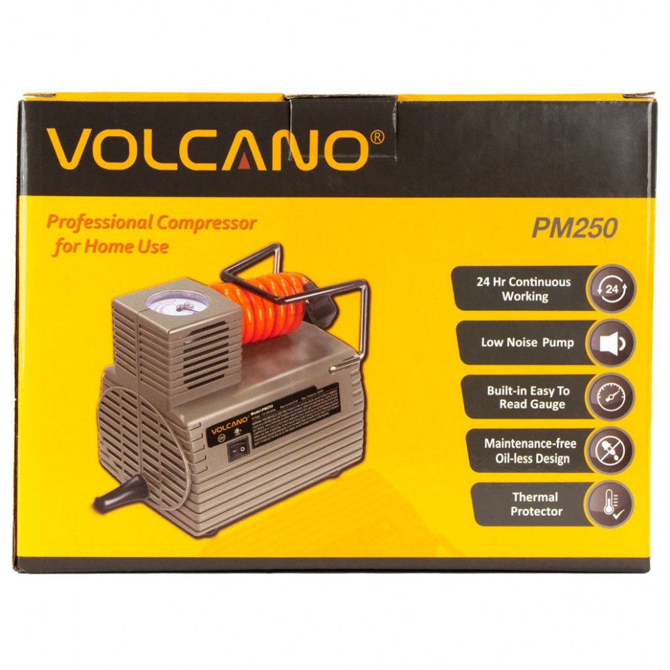 Компрессор электрический VOLCANO, PM250, 46,5 л/мин, 18х14х16 см, манометр, 3 иглы, 95Вт  #1