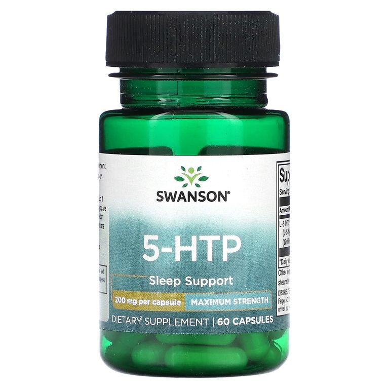 Swanson, 5 HTP (гидрокситриптофан), 200мг 60 капсул, Успокаивающее, для сна, для нервной системы  #1