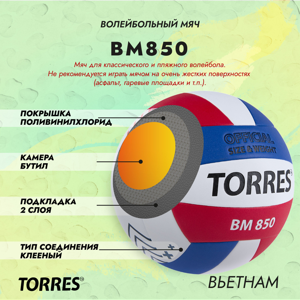 Мяч волейбольный Torres BM850 NEW,поставляется накаченным, размер 5  #1