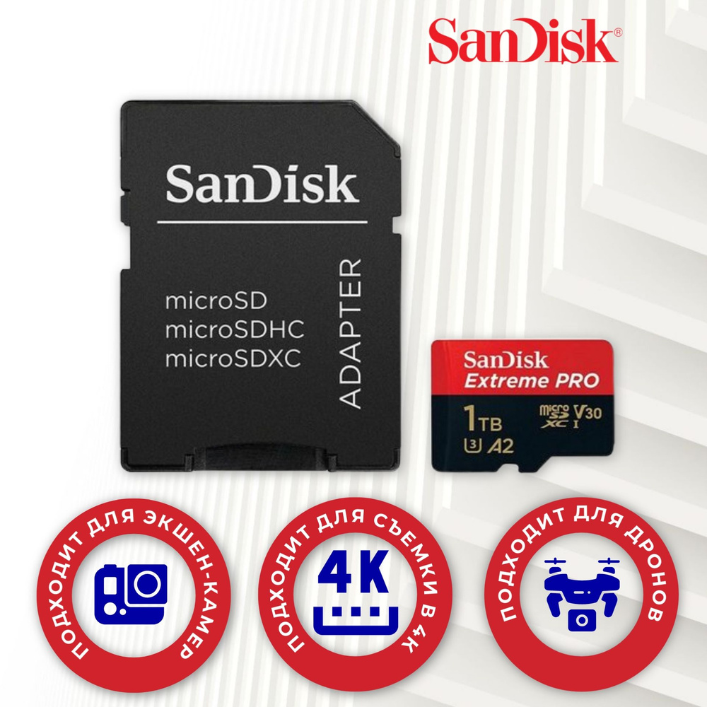 Карта памяти microSDXC UHS-I U3 Sandisk Extreme Pro 1024 ГБ, 200 МБ/с, Class 10, SDSQXCD-1T00-GN6MA  #1