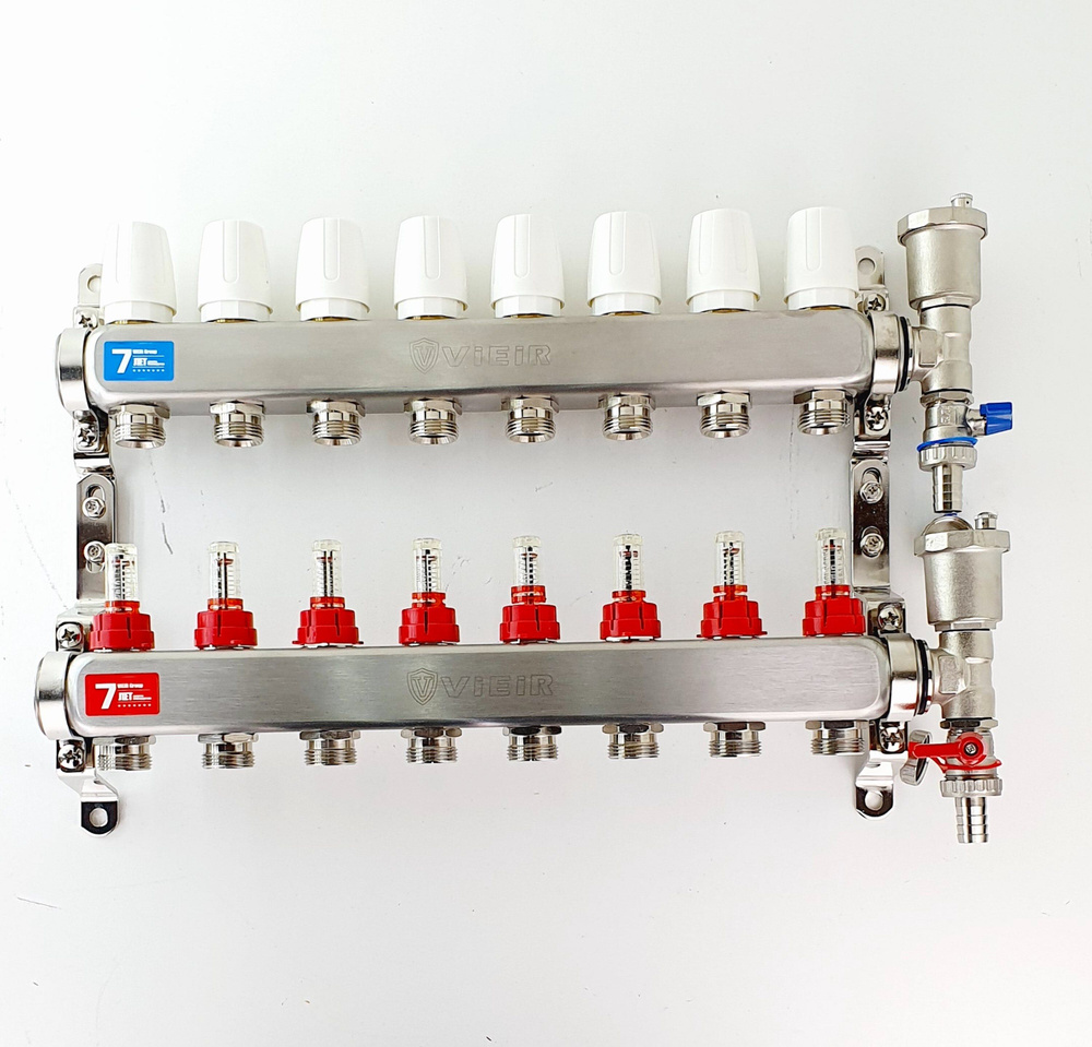 Коллекторная группа с расходомерами, 8 выходов, без кранов, 1"x3/4" VIEIR VR113-08A  #1