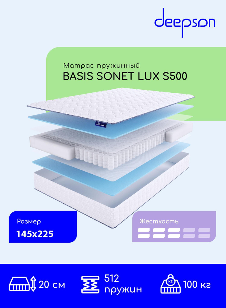 Deepson BASIS SONET LUX S500 средней жесткости, Полутороспальный, Беспружинный, На кровать 145x225  #1