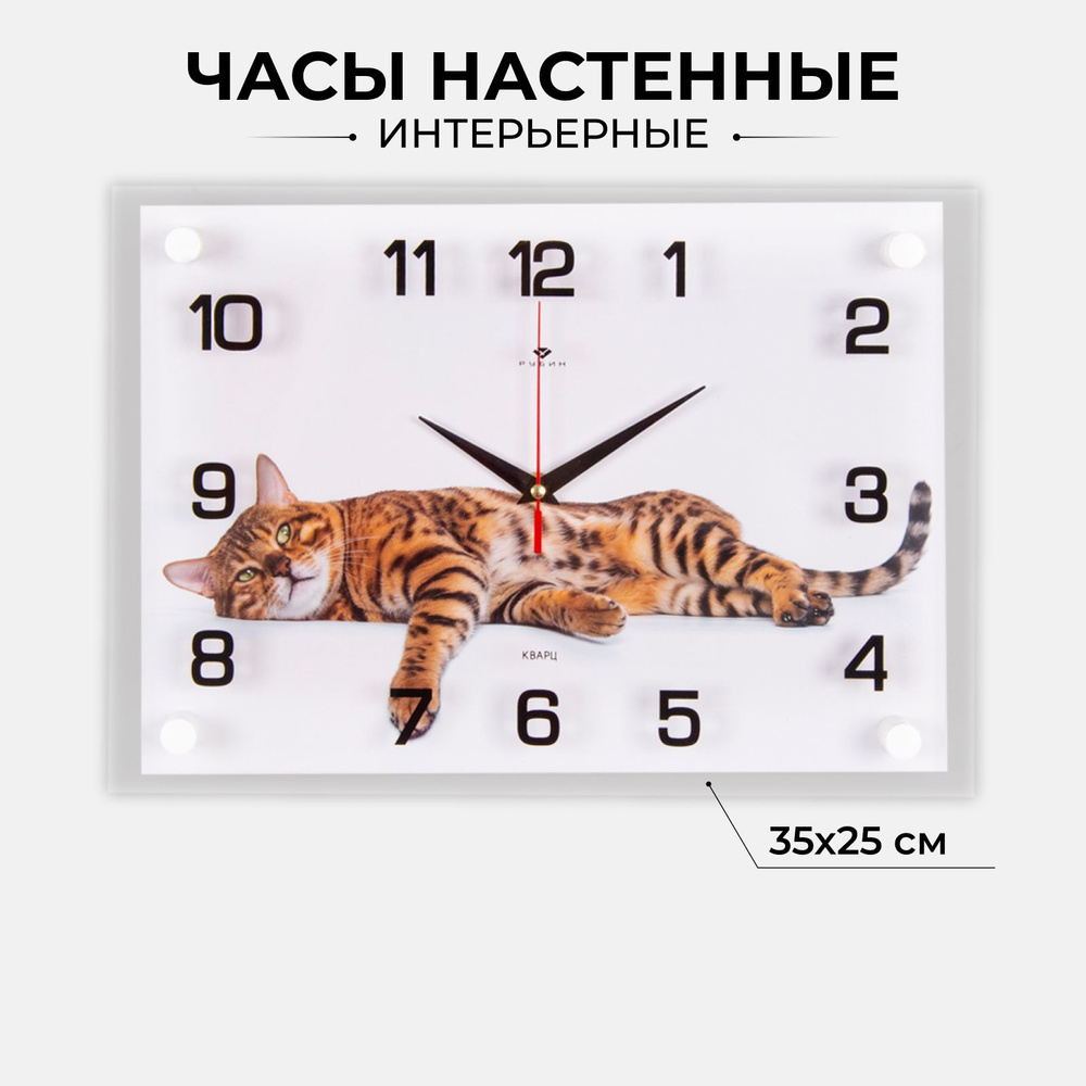 Часы большие настенные "Кот", бесшумные, 35х25 см #1