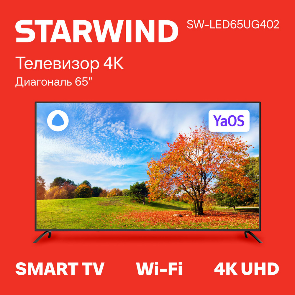 STARWIND Телевизор SW-LED65UG402 Smart Яндекс.ТВ Frameless 65" 4K UHD, серебристый  #1