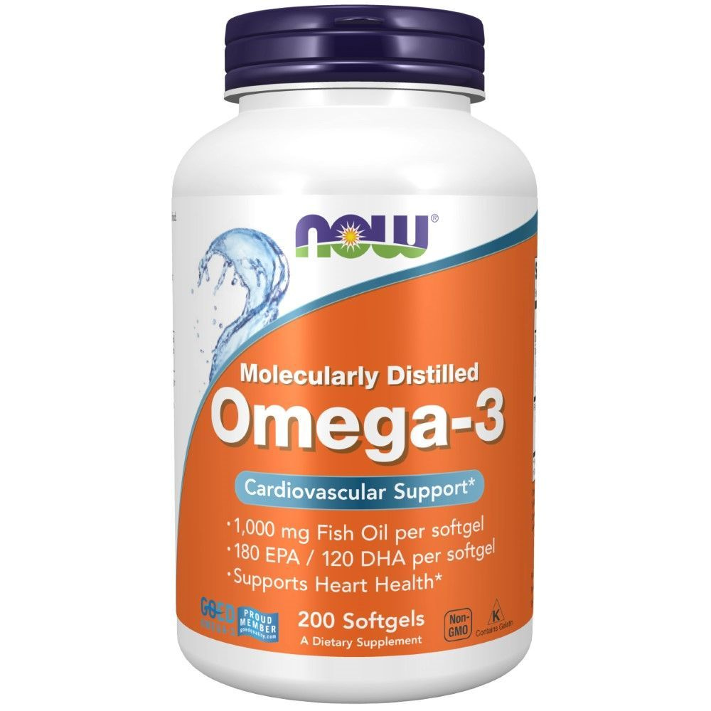 NOW Omega 3 1000 mg в капсулах, 200 штук. Рыбий жир в капсулах. 180 EPA/ 120 DHA  #1