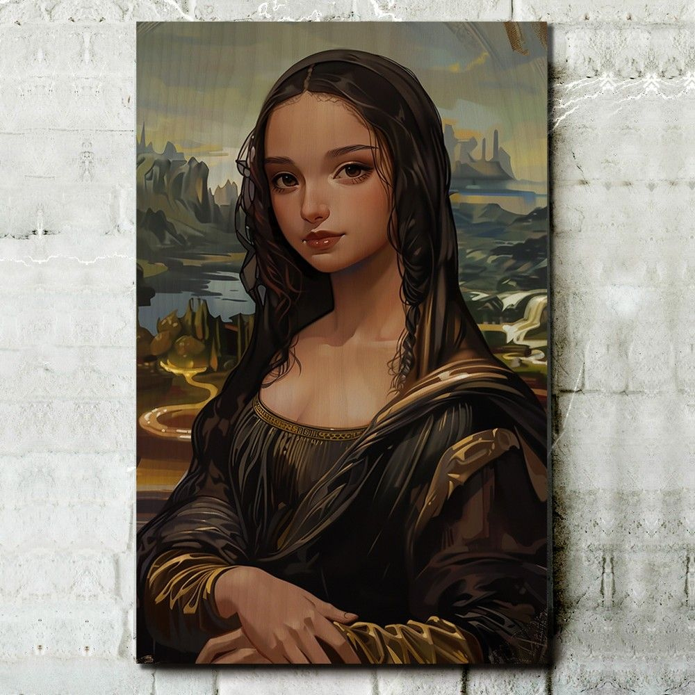 Картина интерьерная на дереве Мона Лиза в стилистике аниме (Mona Lisa, Да Винчи) - 15773 В  #1