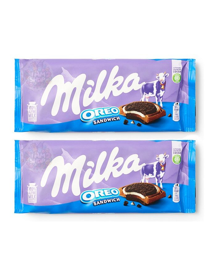 Шоколад молочный Milka с печеньем Орео и молочной начинкой 2 уп по 92 г, США  #1