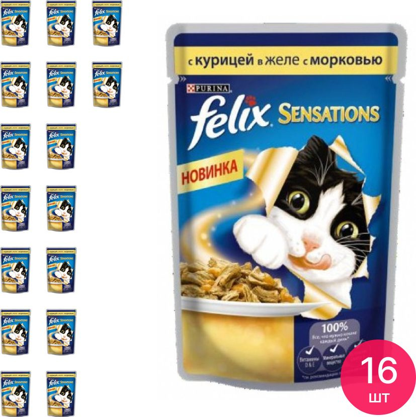 Корм для кошек влажный FELIX Sensations курица в желе с морковью 75г (комплект из 16 шт)  #1