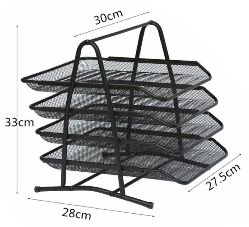 Лоток для бумаг металлический горизонтальный, подставка канцелярская, органайзер для документов, 4 секции #1