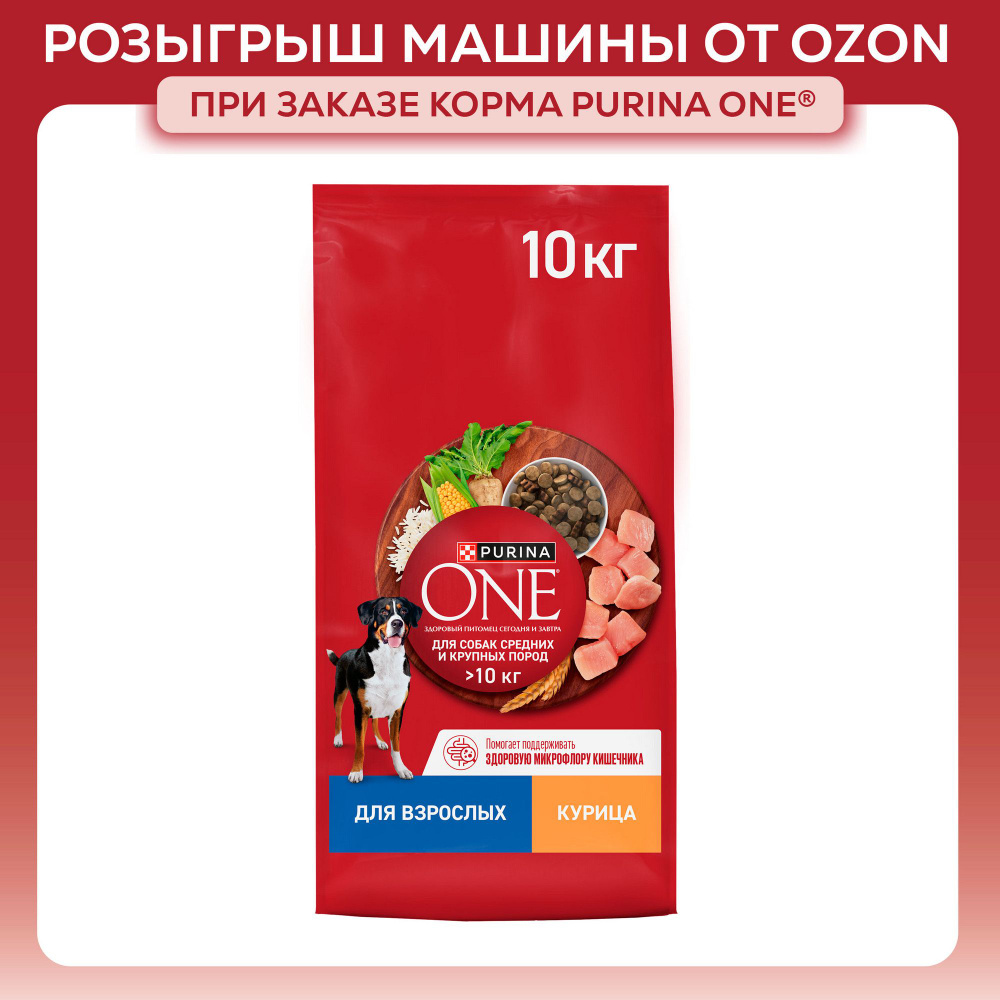 Сухой корм для собак Purina ONE для средних и крупных пород, с курицей и рисом, 10 кг  #1