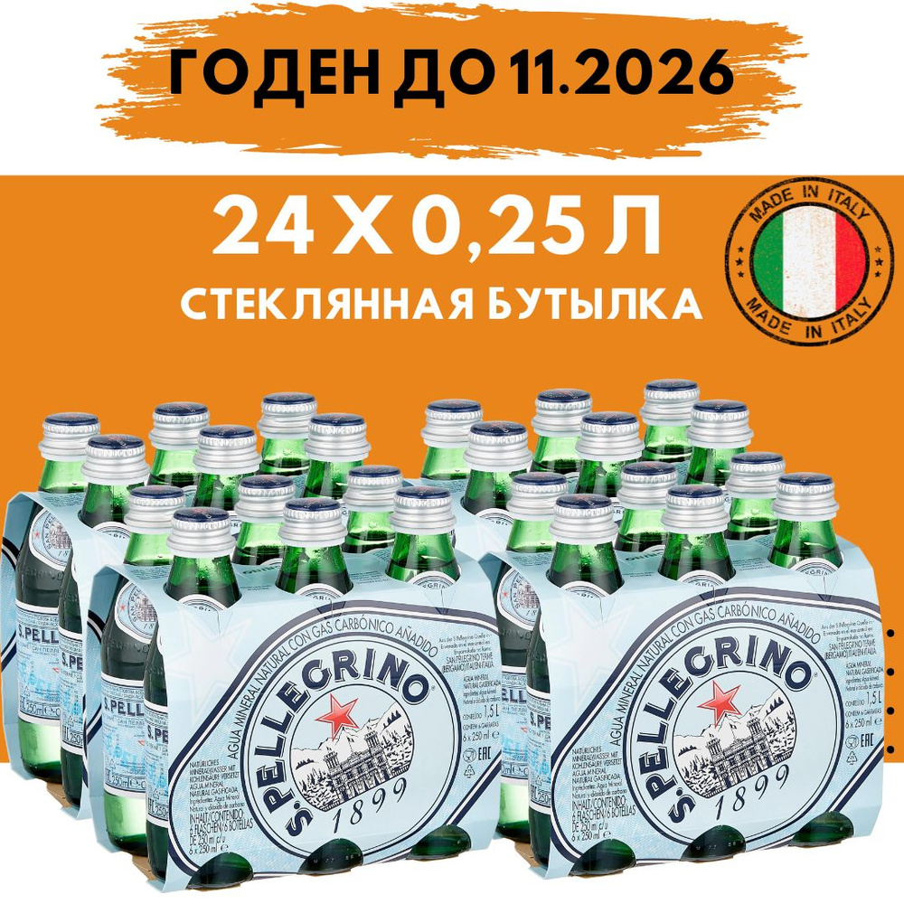 San Pellegrino 24 шт.*0,25 л в стеклянной бутылке (Сан Пеллегрино), вода минеральная газированная  #1