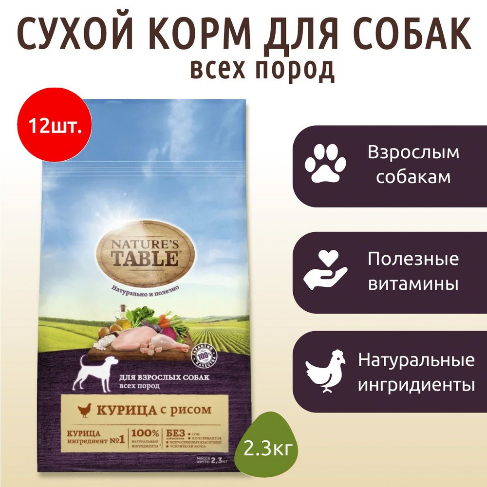 Сухой корм Nature's Table 27.6 кг (12 упаковок по 2300 грамм) для собак Курица с рисом  #1