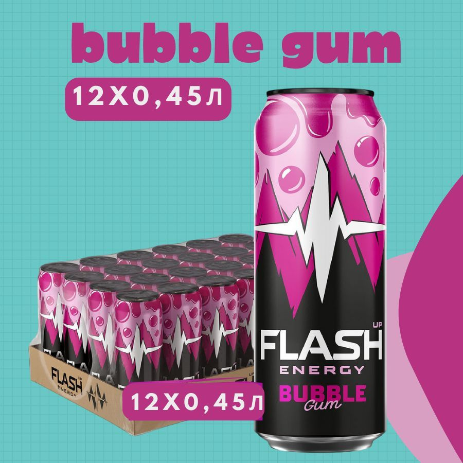 Flash Up Energy Bubble Gum, энергетик, 12 шт. х 0,45 л, банка #1