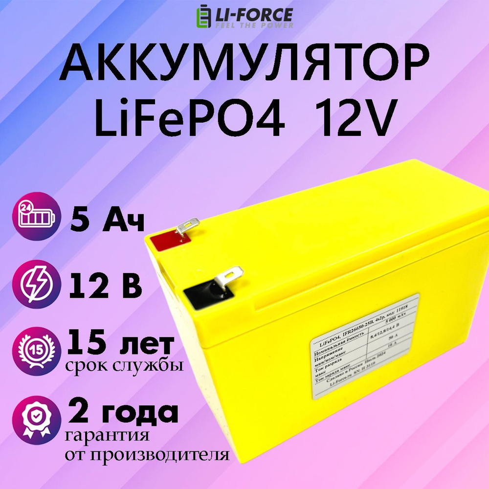 Аккумуляторная батарея 12В 5Ач LF-125-11918 (LiFePO4, 4S2P) для ИБП #1