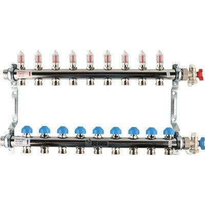 Коллекторная группа для тёплого пола Rehau/Рехау HKV-D на 10 выхода из нержавеющей стали с расходомерами #1
