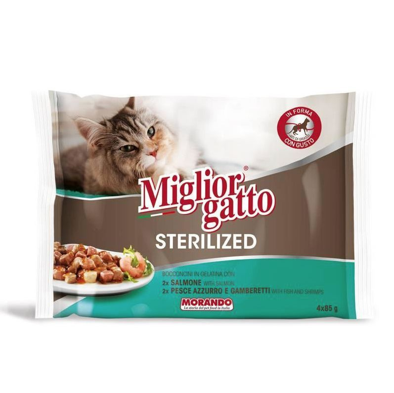 Влажный корм Miglior gatto Sterilized для кошек с лососем, 4 шт по 85 гр  #1