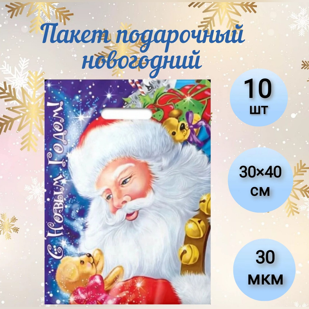 Пакет новогодний "Долгожданный подарок", с вырубной ручкой, 40 х 30 см, 30 мкм, 10 шт.  #1