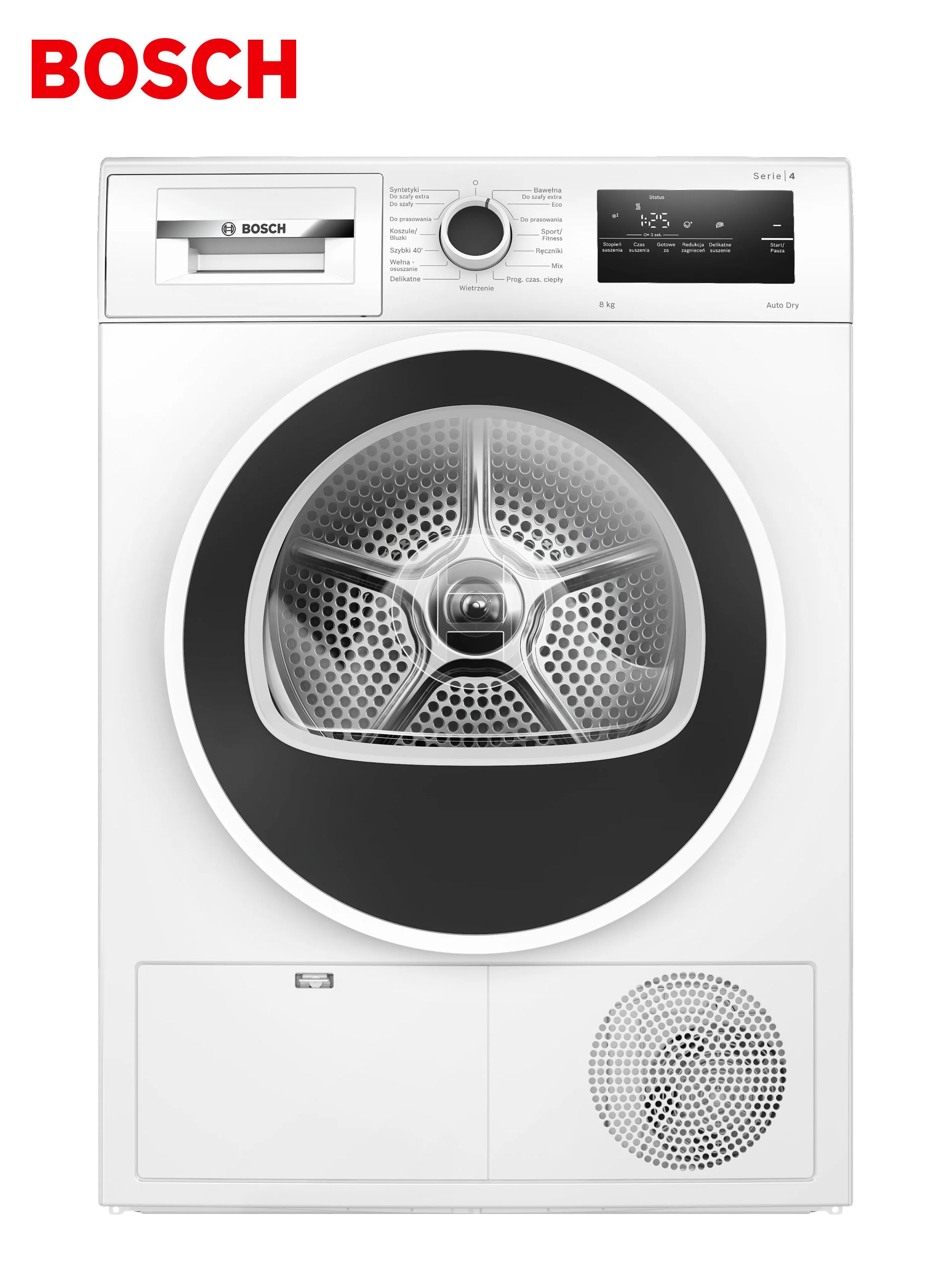 СушильнаямашинаBOSCHWTH8627GPL,Serie4,Фронтальнаязагрузка8кг,Тепловойнасос,Контрольсушкиповлажности