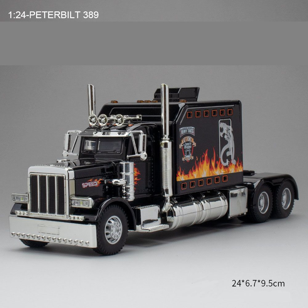 Машинка грузовик тягач Peterbilt 379. Металлическая модель дорожного грузовика. Черный  #1