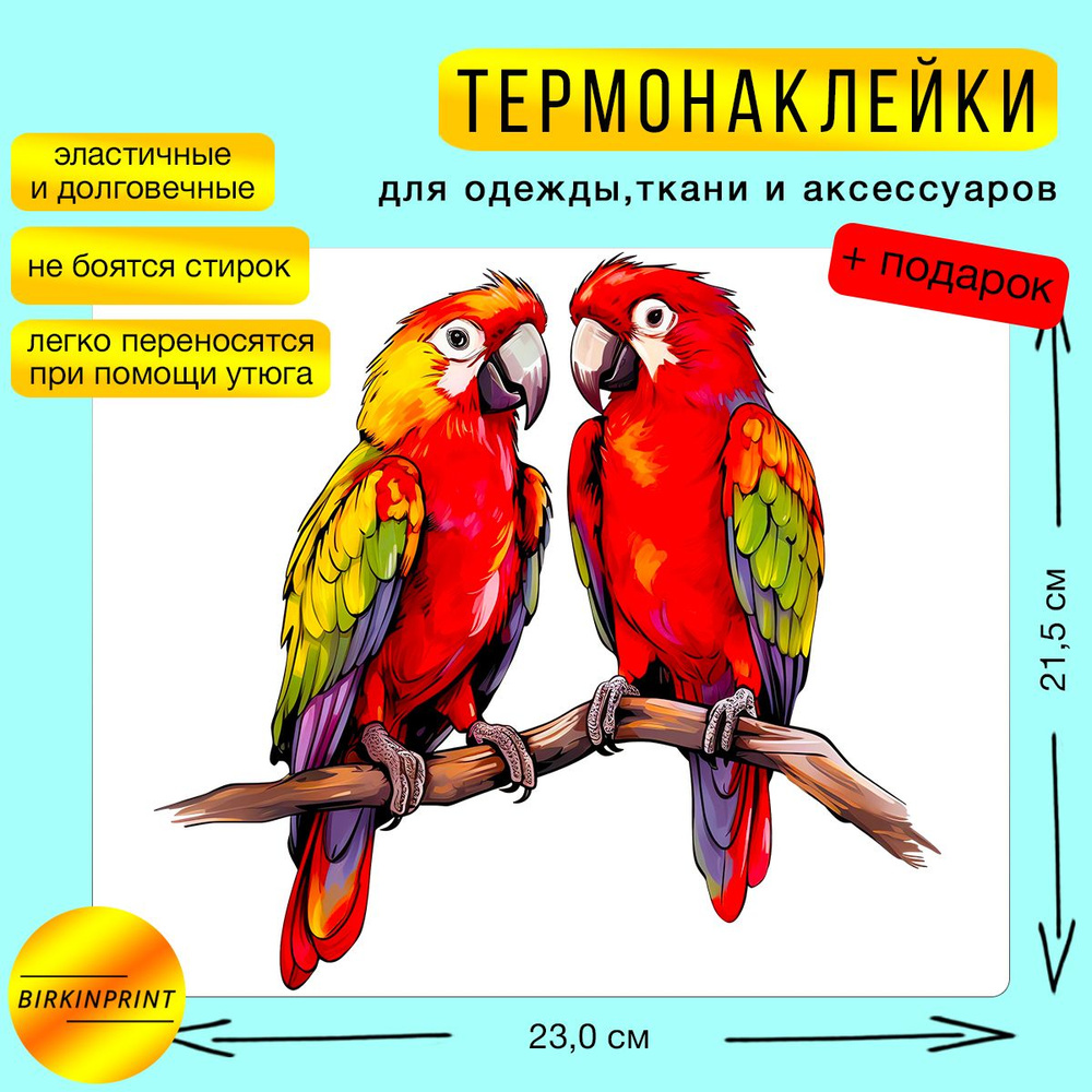 Термонаклейка на одежду Попугаи на ветке, 23*21,5 см. BIRKINPRINT  #1