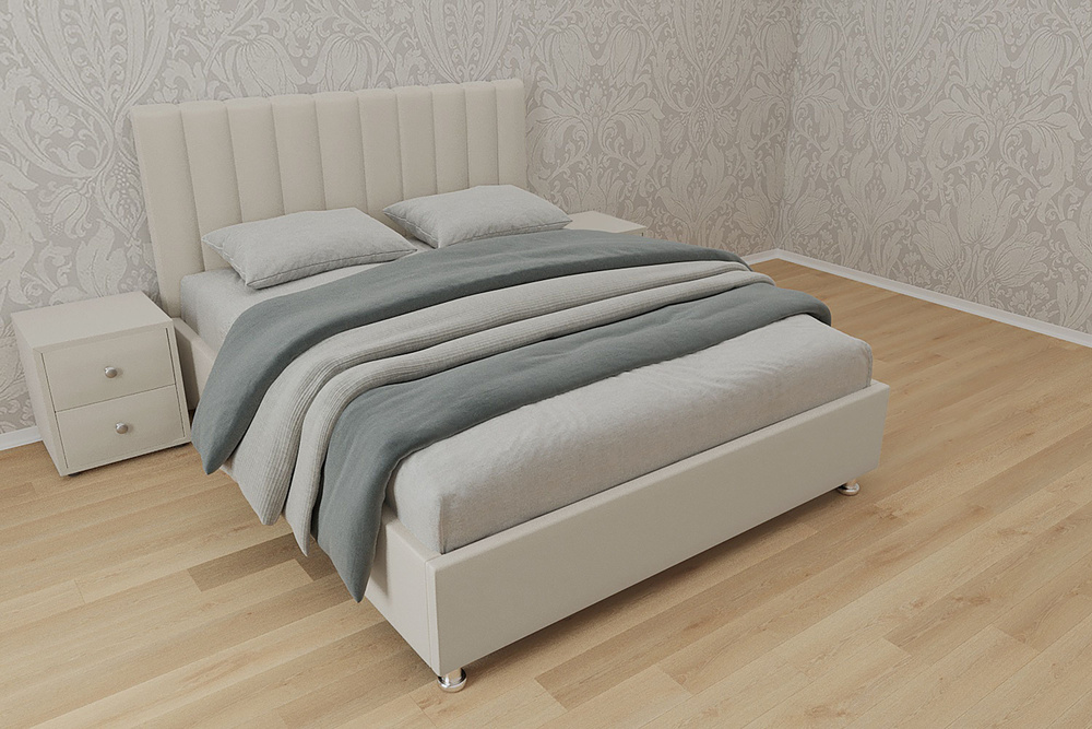 Двуспальная кровать Челси 180x200 основание металлическое с ламелями велюр бежевый ножки 5 см  #1