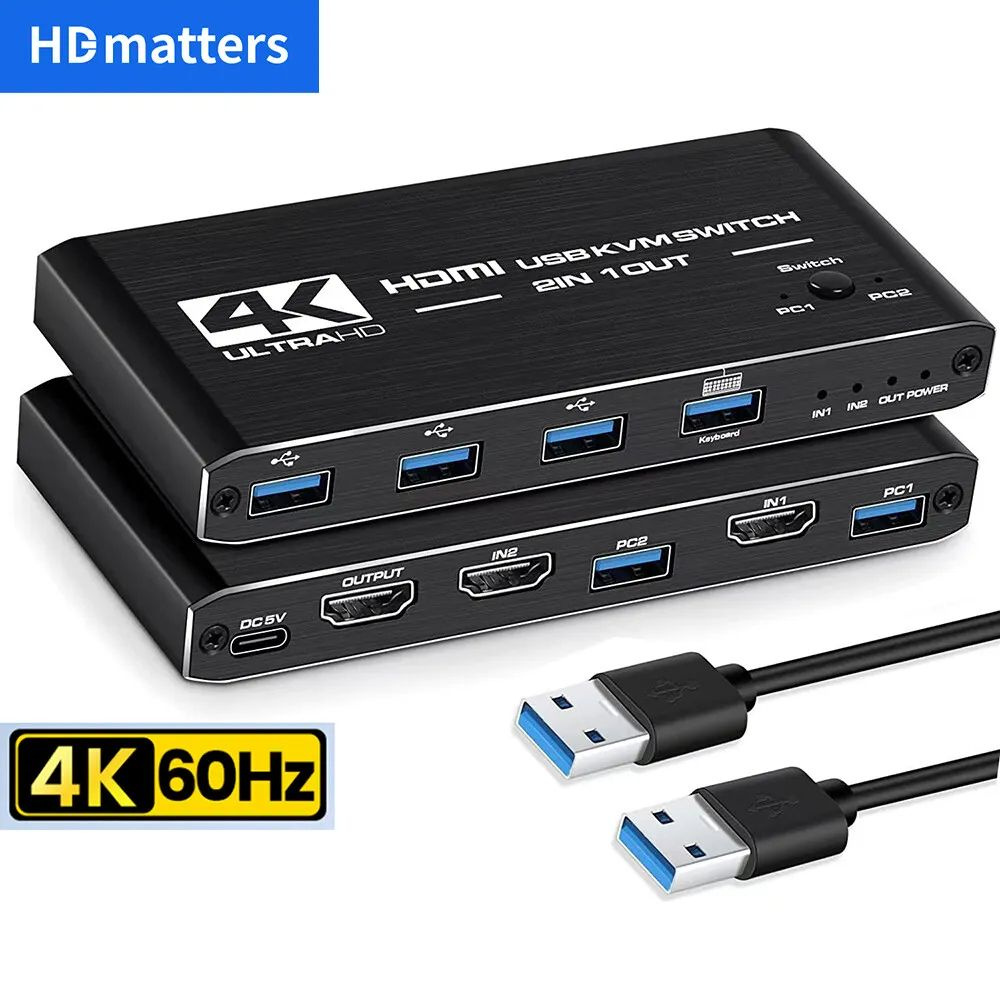KVM-переключатель USB 3.0 KVM-переключатель 2-портовый HDMI 2.0 4K 60 ...