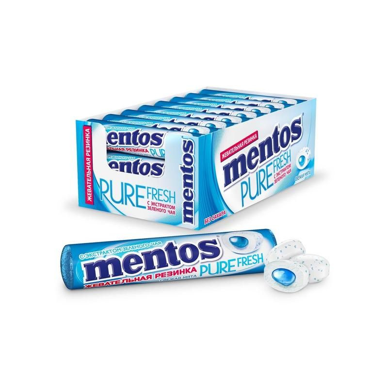 Жевательная резинка Ментос, Mentos со вкусом Свежая мята Pure Fresh, 24 пачки по 15,5 грамма  #1