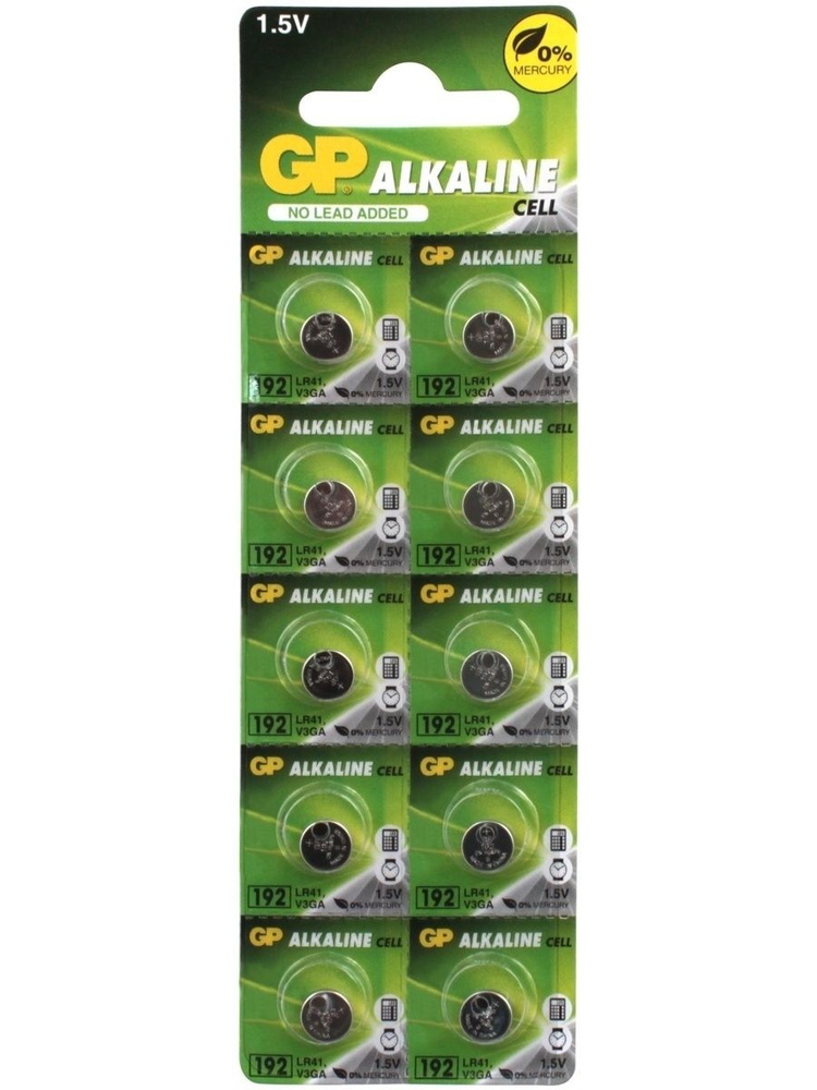 Батарейки GP LR41 / AG3 Alkaline, 1.5V, 10 шт #1