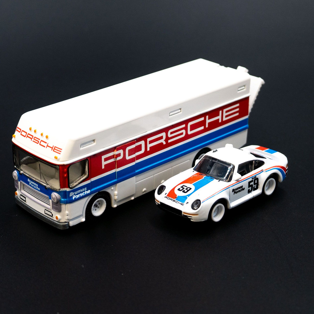 Машинка Hot Wheels ЗВЕЗДНЫЙ ПОРШЕ Team Transport Porsche 959 (1986) и Euro Hauler  #1