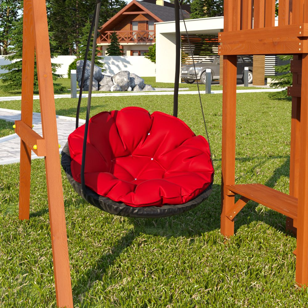 Подвесное кресло Красное PapaSAV 100 см садовые качели с подушкой, качели-гнездо детские, гамак  #1