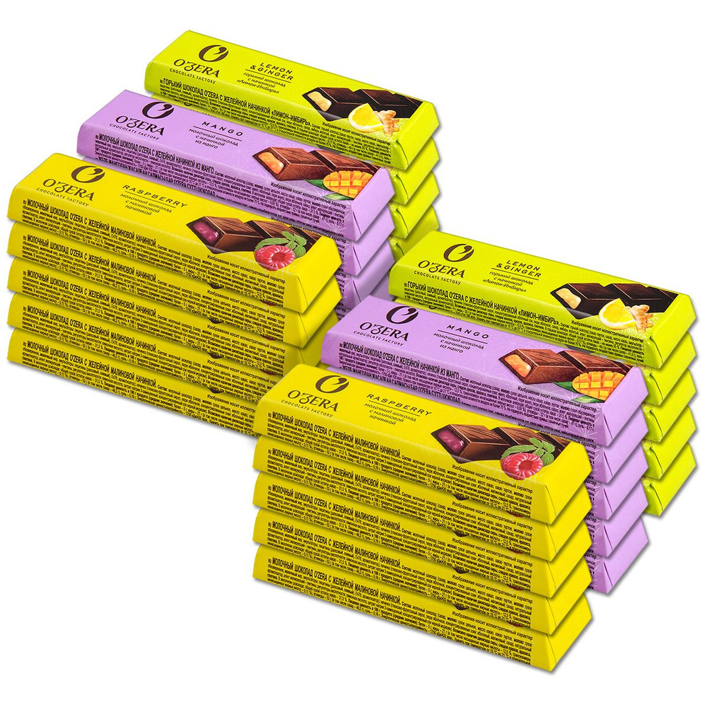 Шоколадный батончик Озера 3 вкуса: Малина, Манго, Лимон-Имбирь, 50 г, 30 шт.  #1