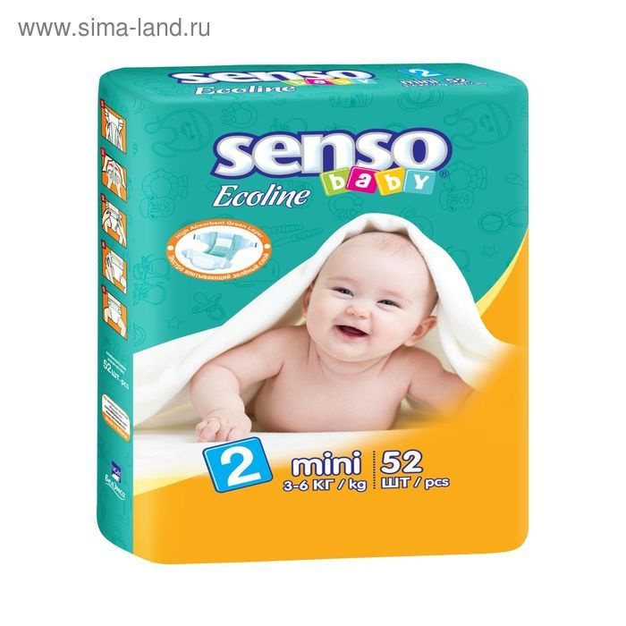 Подгузники Senso Baby Ecoline Mini (3-6 кг), 52 штуки в упаковке #1