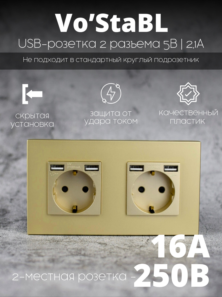 Двойная розетка золотая с usb для зарядки #1