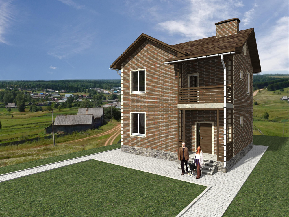 Проект двухэтажного дома ( площадь 95,5 кв.м )без гаража из газобетонного блока с облицовкой из керамического #1