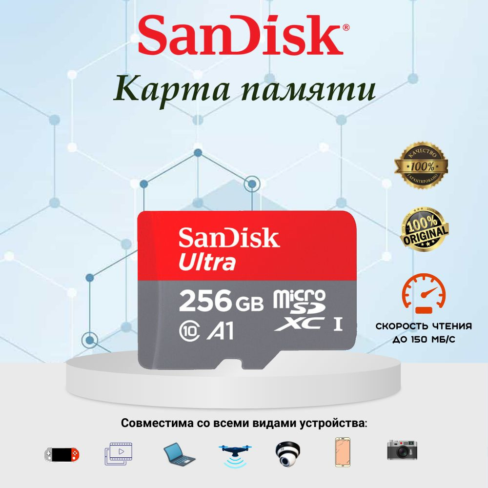 Карта памяти SanDisk Ultra MicroSDXC 256 ГБ, UHS-I, U1 (SDSQUA4-256G-GN6MN) #1