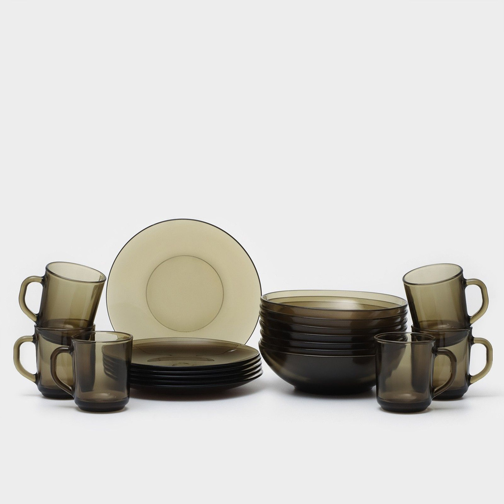 Набор столовый "Basilico", 19 предметов, стекло, цвет прозрачный/коричневый  #1