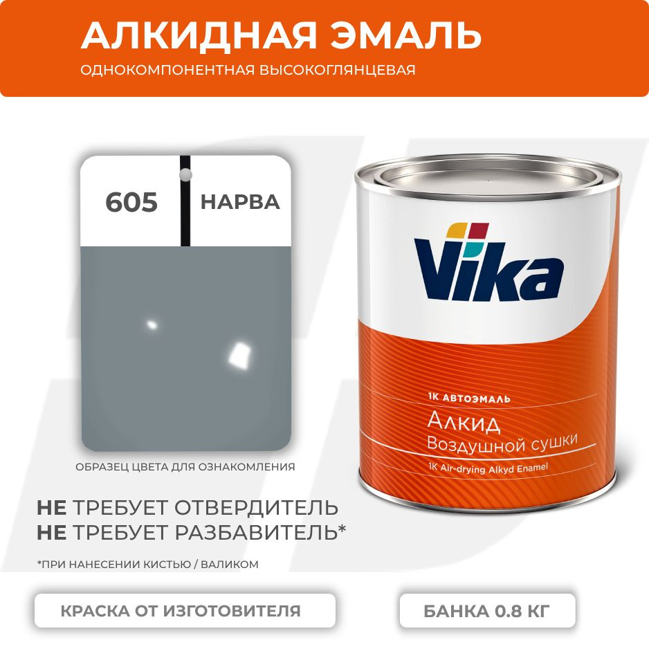 Алкидная эмаль, 605 нарва, Vika (Vika-60) глянцевая 1К, 0.8 кг #1