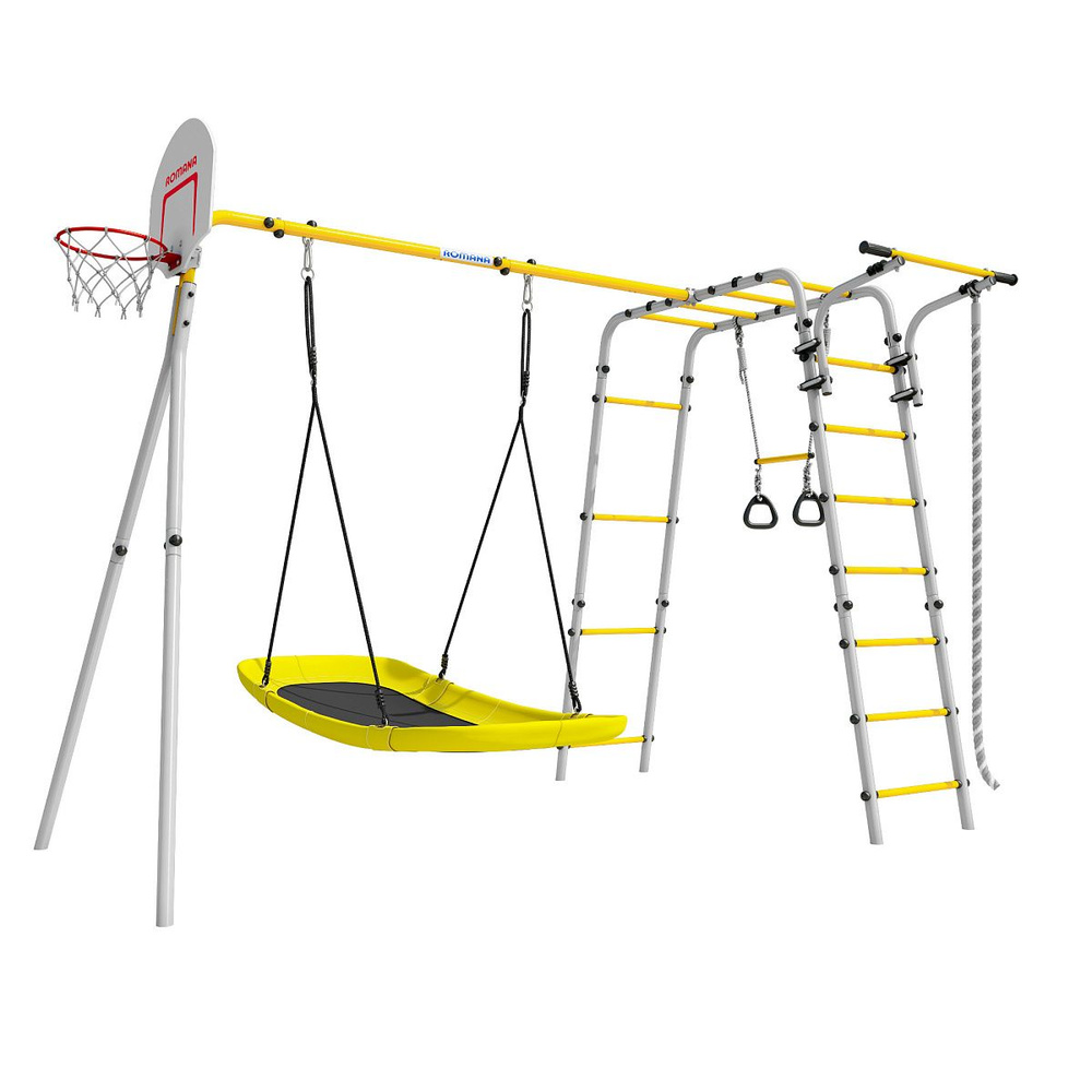 Детский спортивный комплекс для дачи ROMANA Акробат - 2, качели гнездо Лодка (серый, желтый)  #1