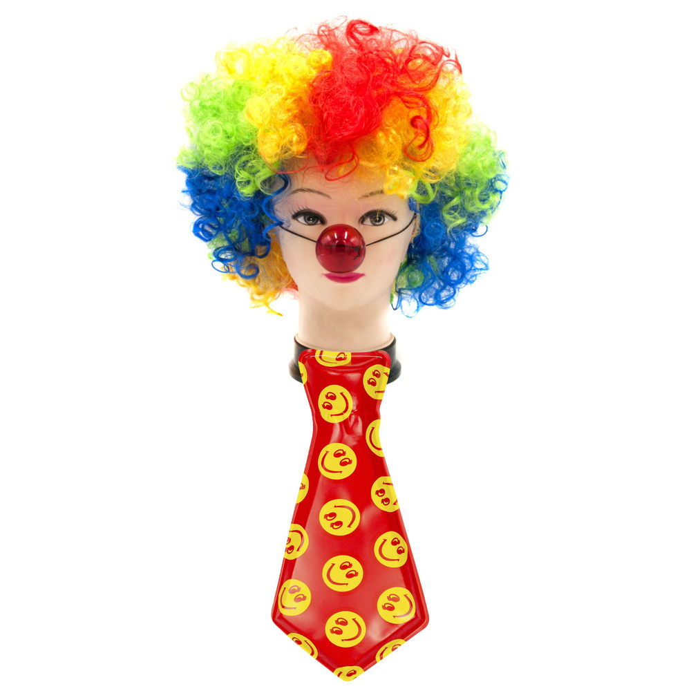 Парик карнавальный Клоун с носом, галстуком #1