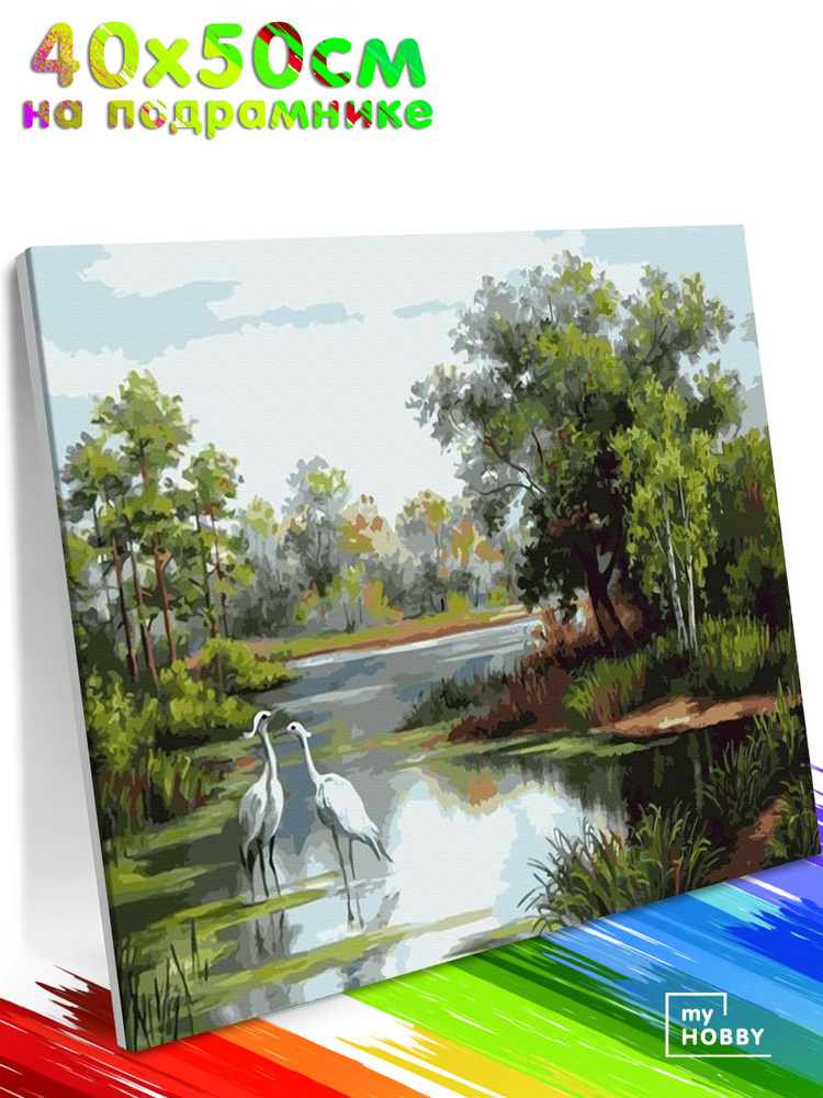 Картина по Номерам на Холсте 40х50 см Colibri Цапли в Лесу Птицы Пейзаж С Подрамником для Детей и Взрослых #1