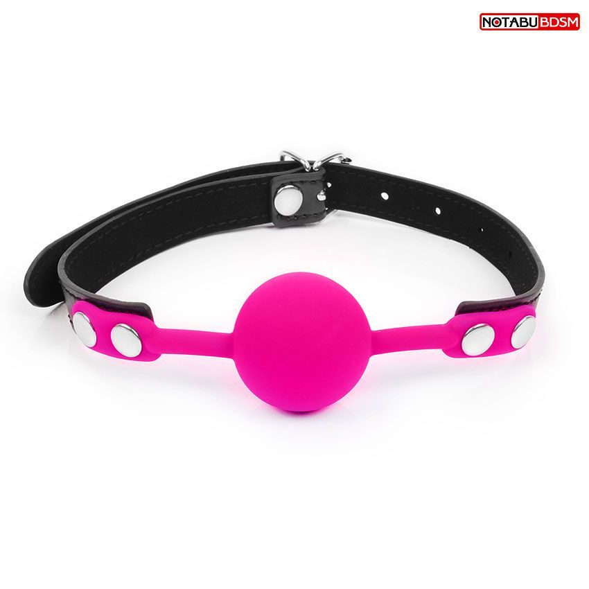 Розовый кляп-шарик с черным регулируемым ремешком #1