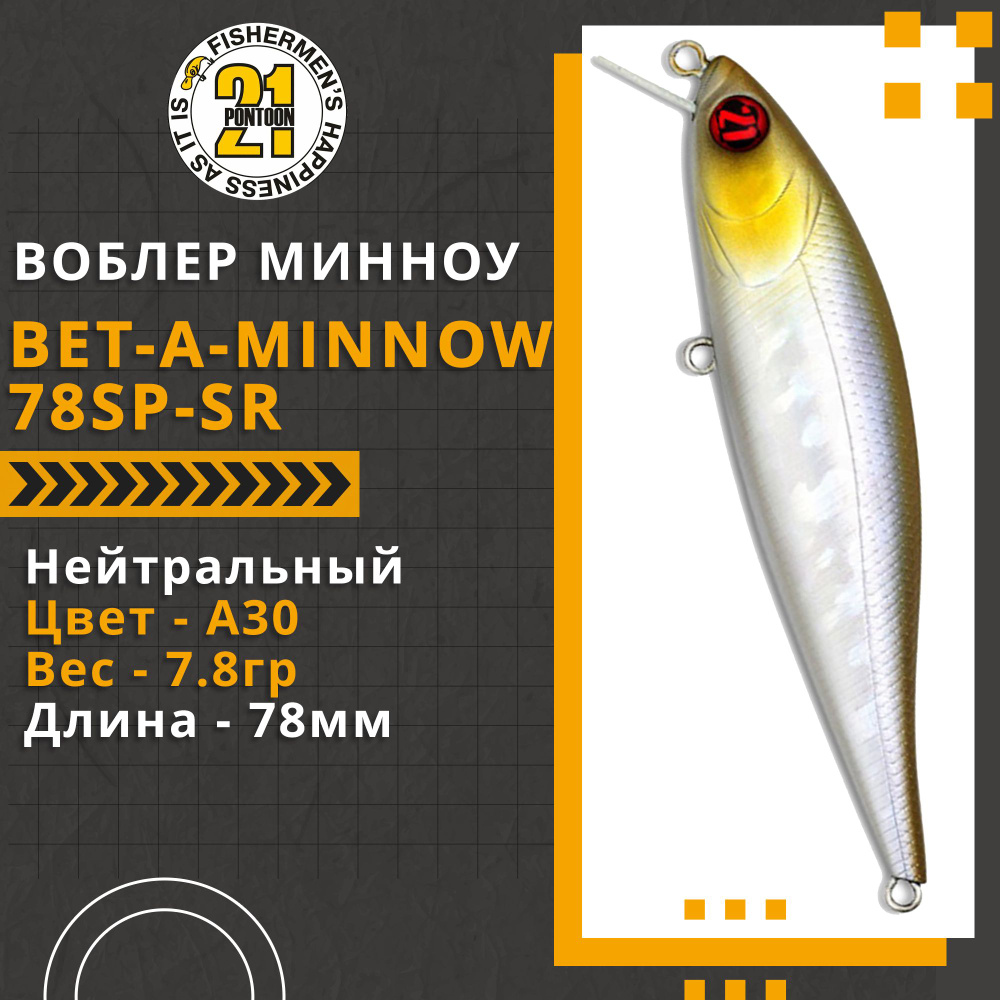 Воблер для рыбалки Pontoon21 Bet-A-Minnow 78SP-SR, 78мм, 7.8 гр., 0.3-0.5 м., цвет A30  #1