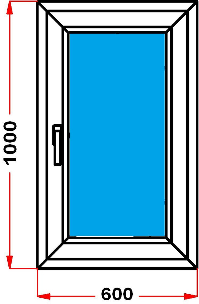 Окно пластиковое, профиль 60 мм, (1000 х 600), с поворотно-откидной створкой, стеклопакет 2 стекла  #1