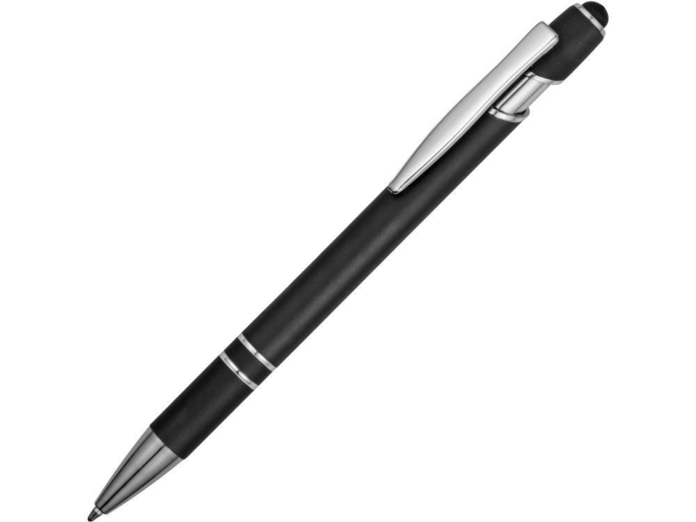 Ручка металлическая soft-touch шариковая со стилусом Sway, черный/серебристый  #1