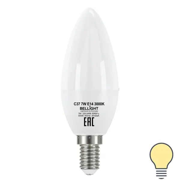 Лампа светодиодная Bellight E14 220-240 В 7 Вт свеча 600 лм теплый белый цвет света  #1