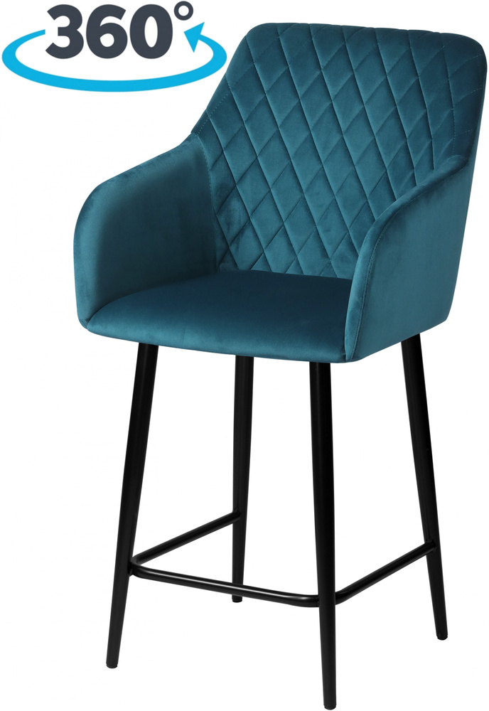 Полубарный поворотный мягкий стул со спинкой и подлокотниками Барли 65 см изумрудный / черный  #1