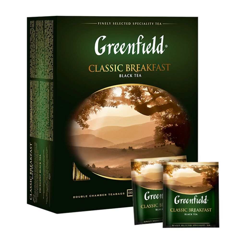 Чай GREENFIELD "Classic Breakfast" черный, 100 пакетиков в конвертах по 2 г - 2уп  #1