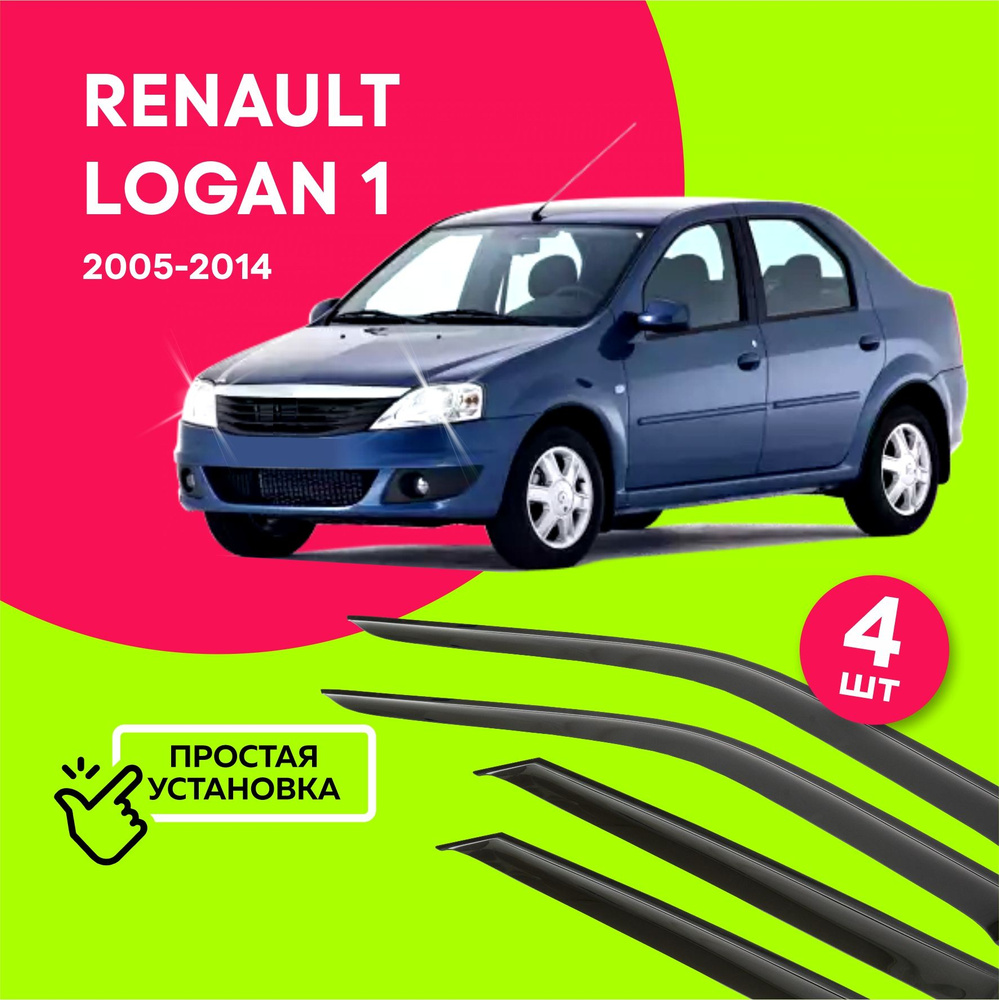 Дефлекторы боковых окон Renault Logan 1 (Рено Логан) седан 2005-2014, ветровики на двери автомобиля, #1