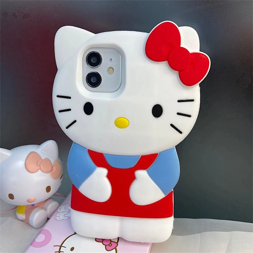 3D стереоскопические чехлы Hello Kitty для iPhone 15 14 13 12 11 ProMax Mini XR XS 8 Plus Мягкая силиконовая #1