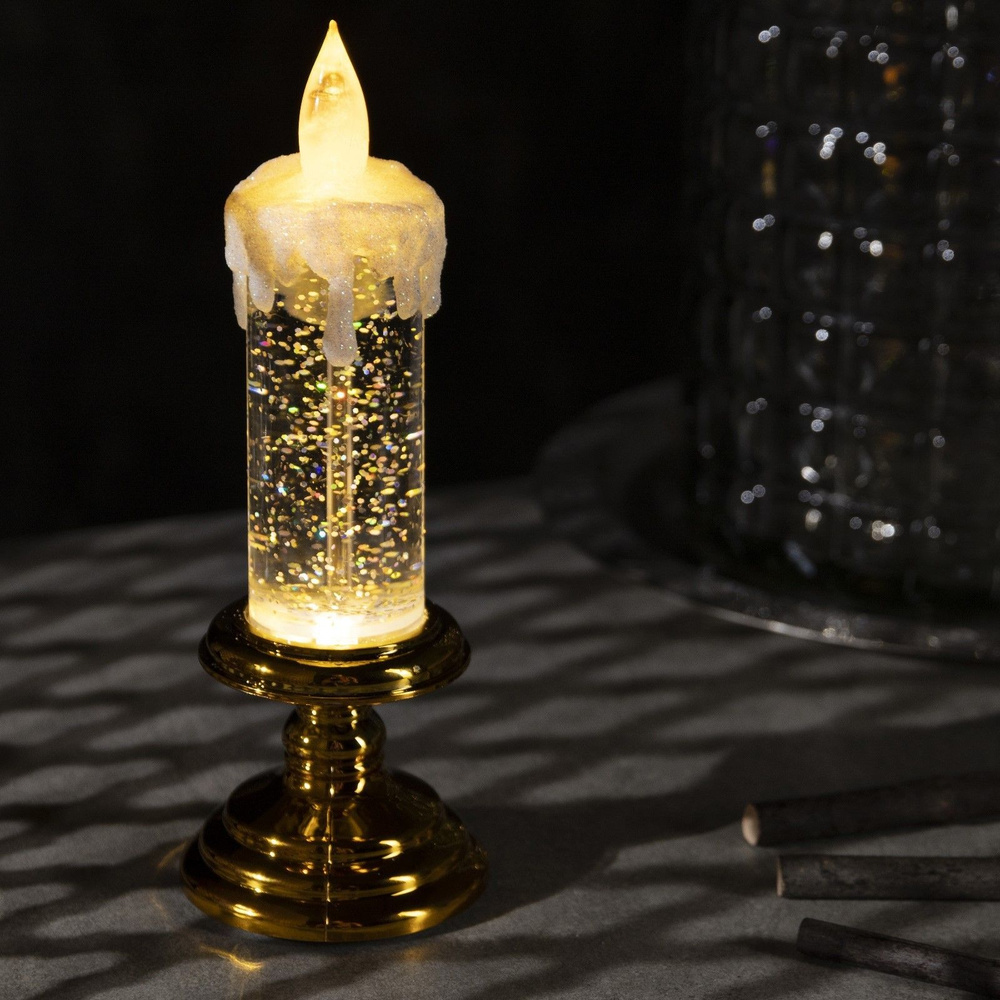 Светодиодная фигура "Свеча золотистая" 7х20х7 см, свечение тёплое белое  #1